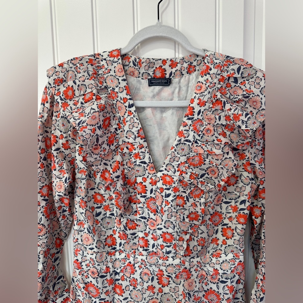 Vineyard Vines Ivy League Ruffle Dress 6 Floral Silk Cotton - Picture 6 of 14